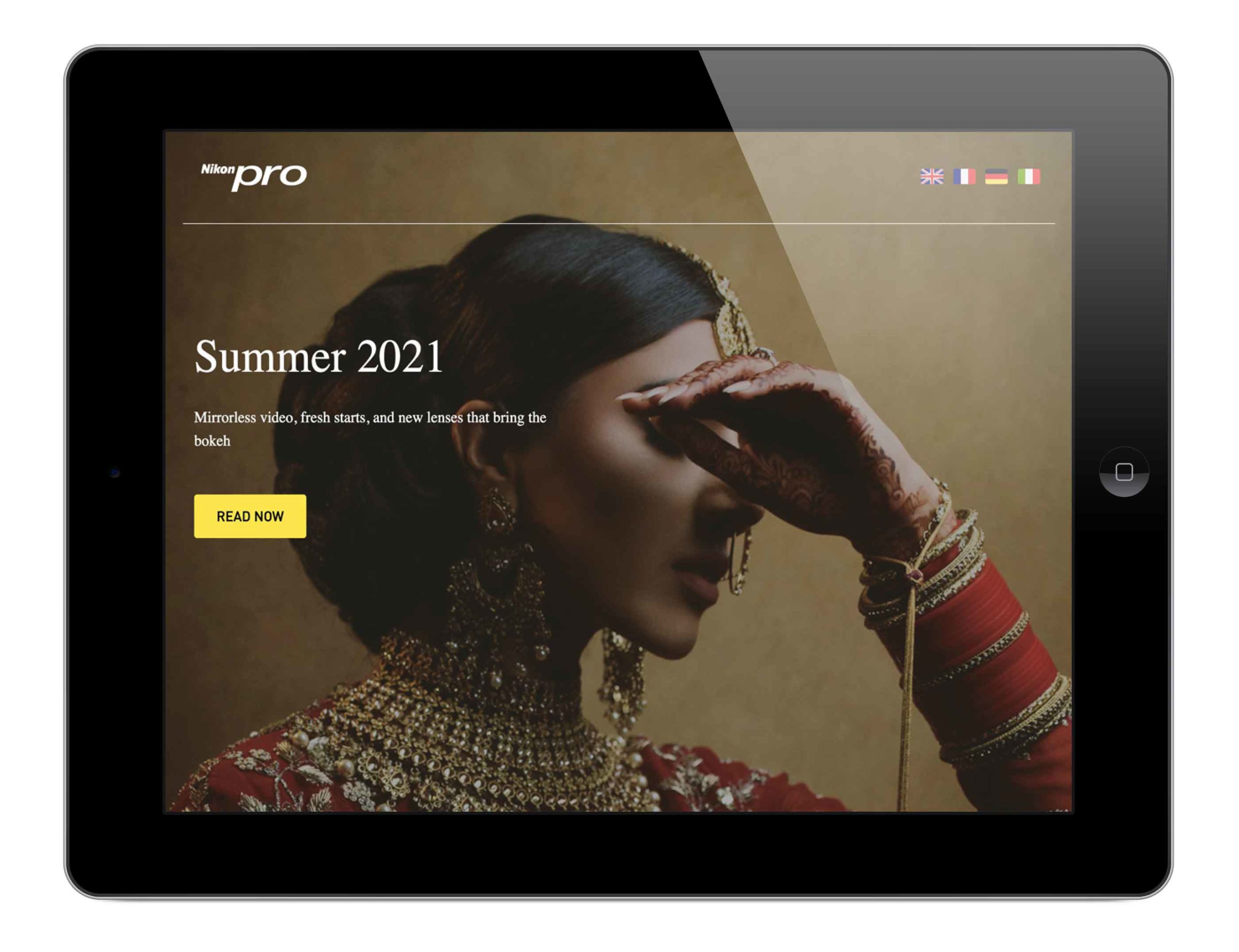 iPad with Nikon Pro magazine landing page